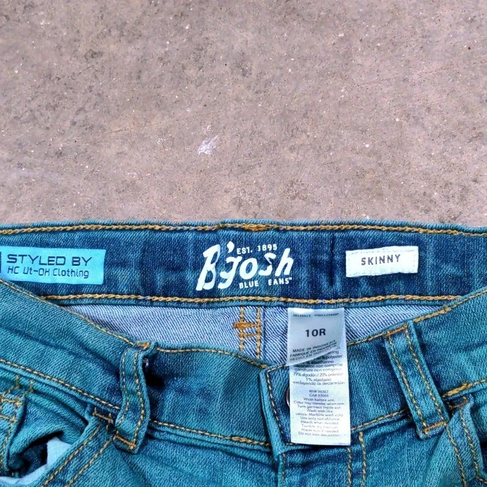 B'josh Boys Distressed Skinny Jeans Size 10R‎ Teal Blue Denim Ripped Stretch